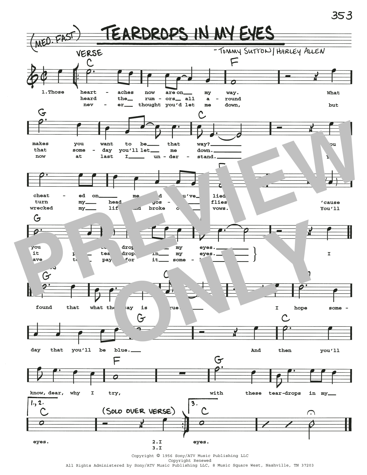 Download Harley Allen Teardrops In My Eyes Sheet Music and learn how to play Real Book – Melody, Lyrics & Chords PDF digital score in minutes