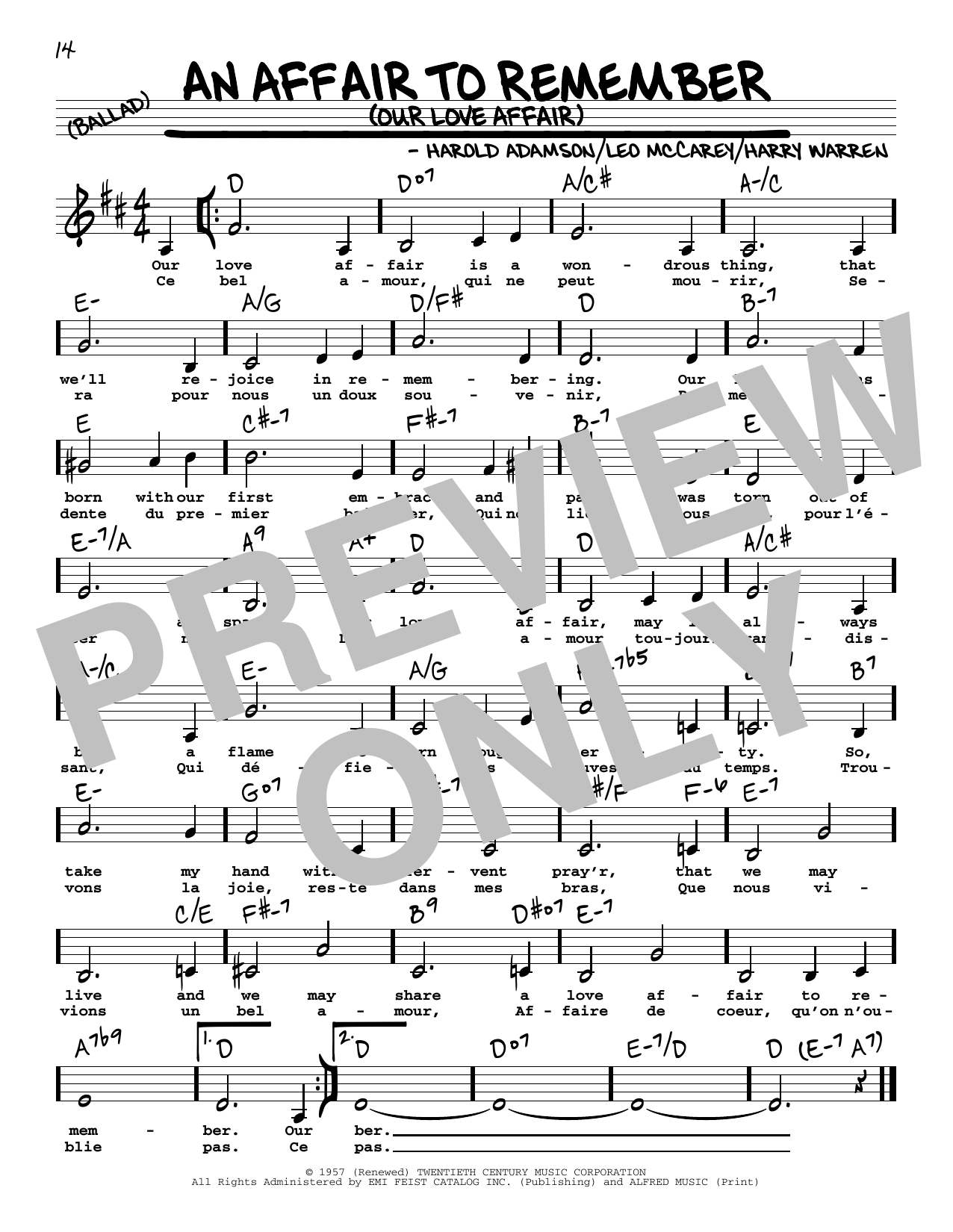 Download Harold Adamson An Affair To Remember (Our Love Affair) (Low Voice) Sheet Music and learn how to play Real Book – Melody, Lyrics & Chords PDF digital score in minutes