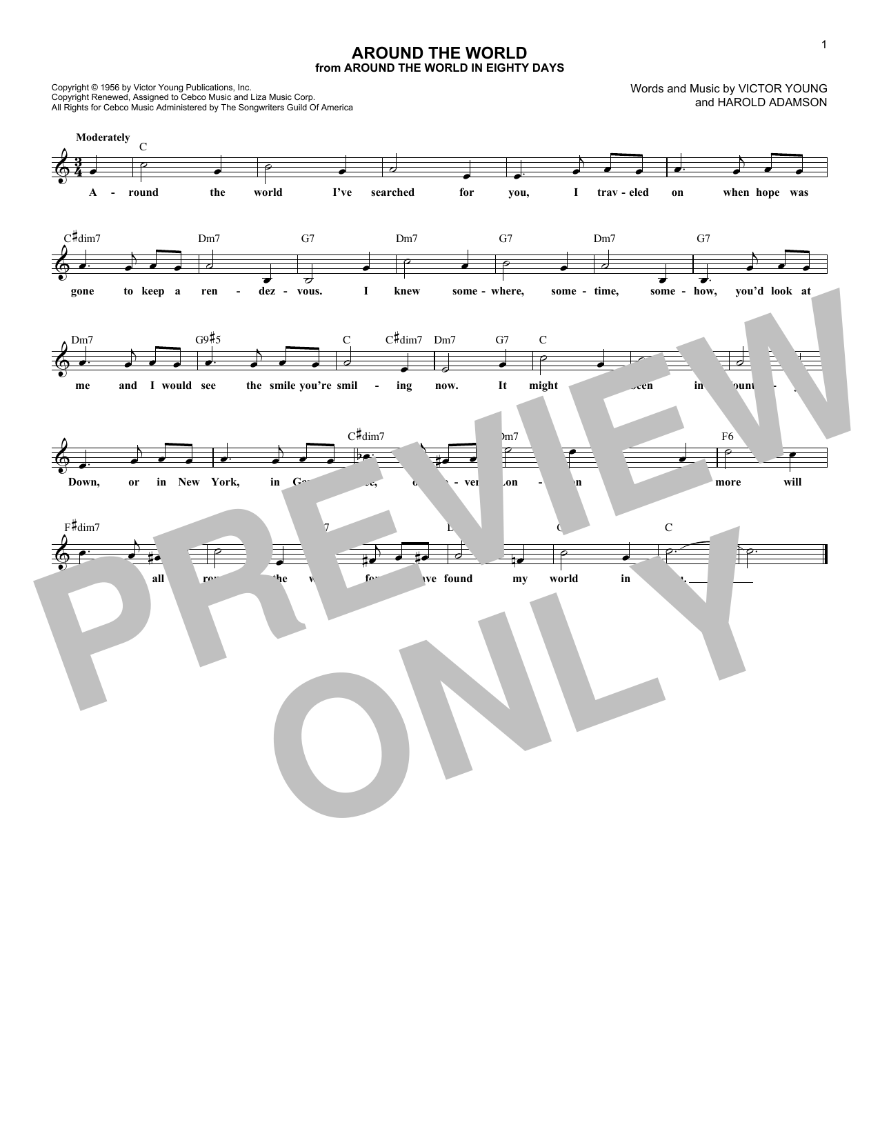 Download Harold Adamson Around The World Sheet Music and learn how to play Melody Line, Lyrics & Chords PDF digital score in minutes