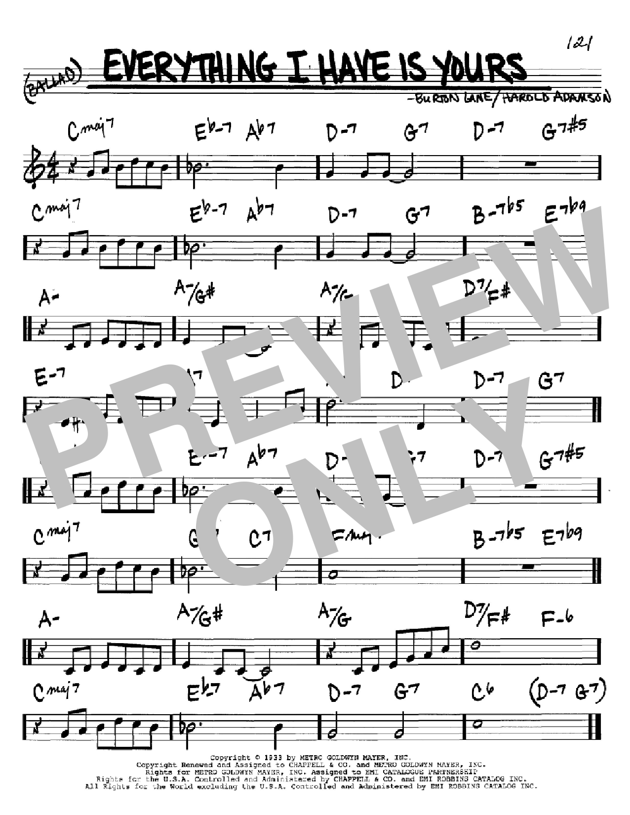 Download Harold Adamson Everything I Have Is Yours Sheet Music and learn how to play Real Book - Melody & Chords - C Instruments PDF digital score in minutes