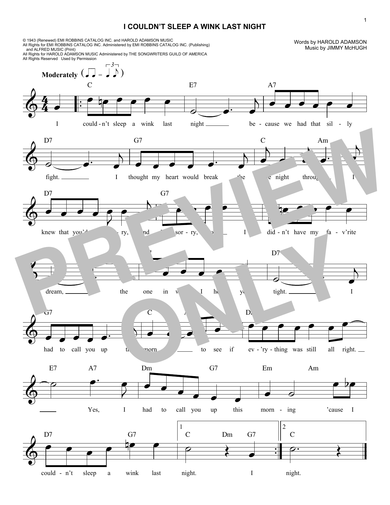 Download Harold Adamson I Couldn't Sleep A Wink Last Night Sheet Music and learn how to play Melody Line, Lyrics & Chords PDF digital score in minutes