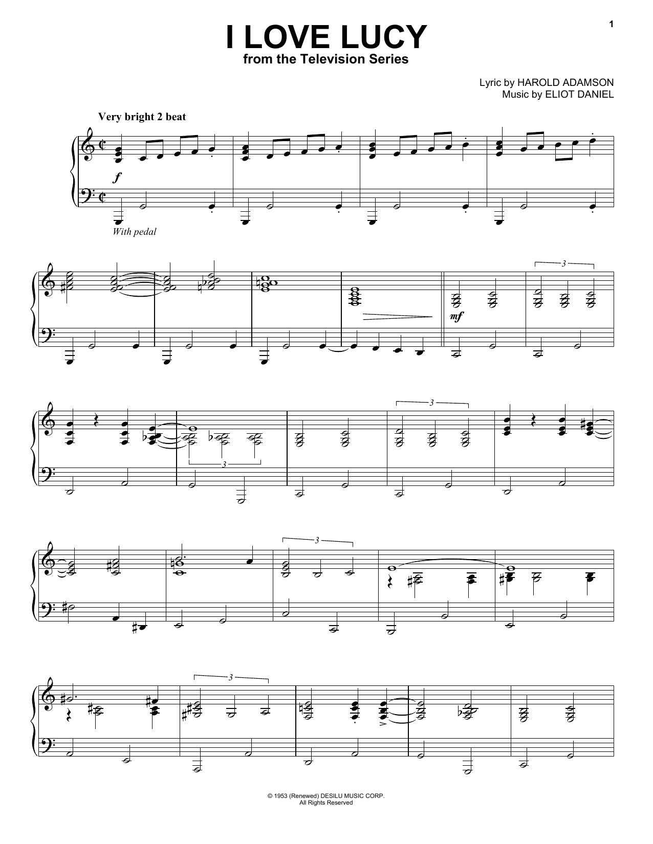 Download Harold Adamson I Love Lucy Sheet Music and learn how to play Piano Solo PDF digital score in minutes