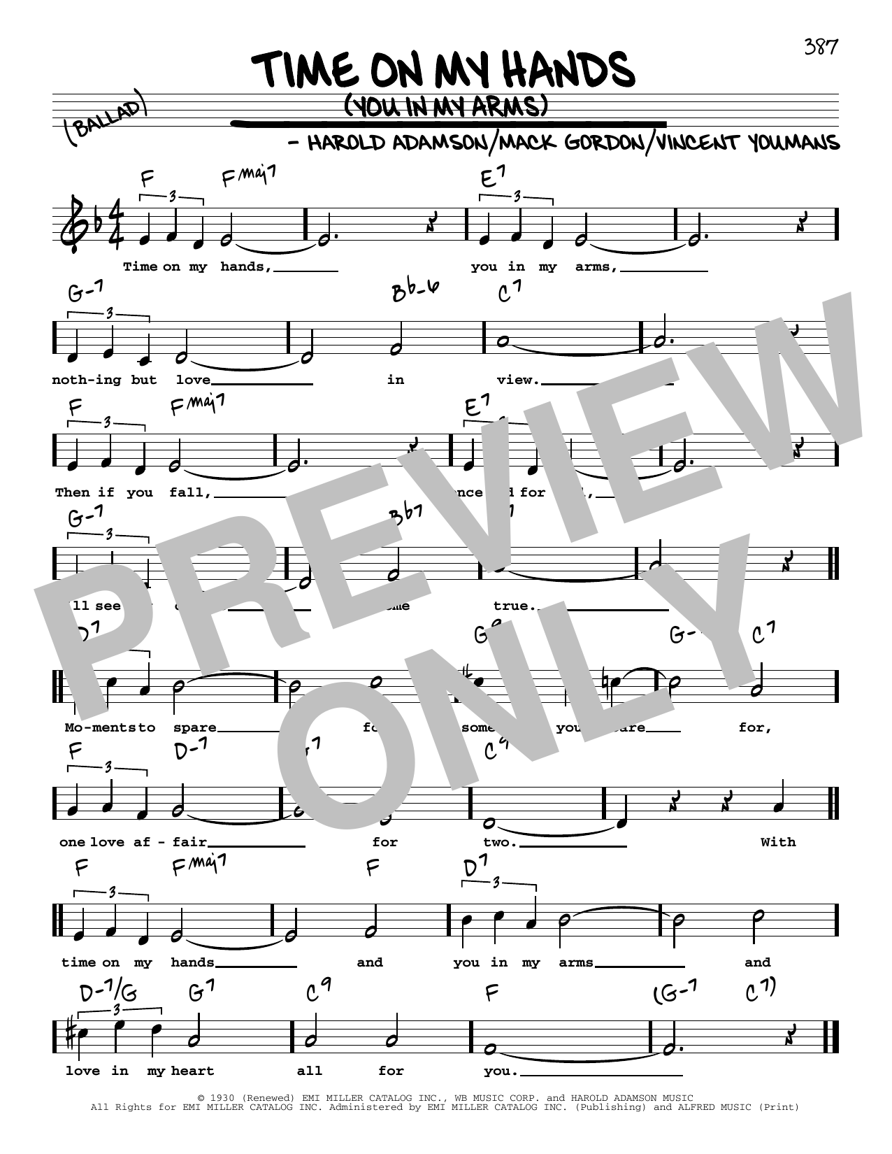 Download Harold Adamson Time On My Hands (You In My Arms) (High Voice) Sheet Music and learn how to play Real Book – Melody, Lyrics & Chords PDF digital score in minutes