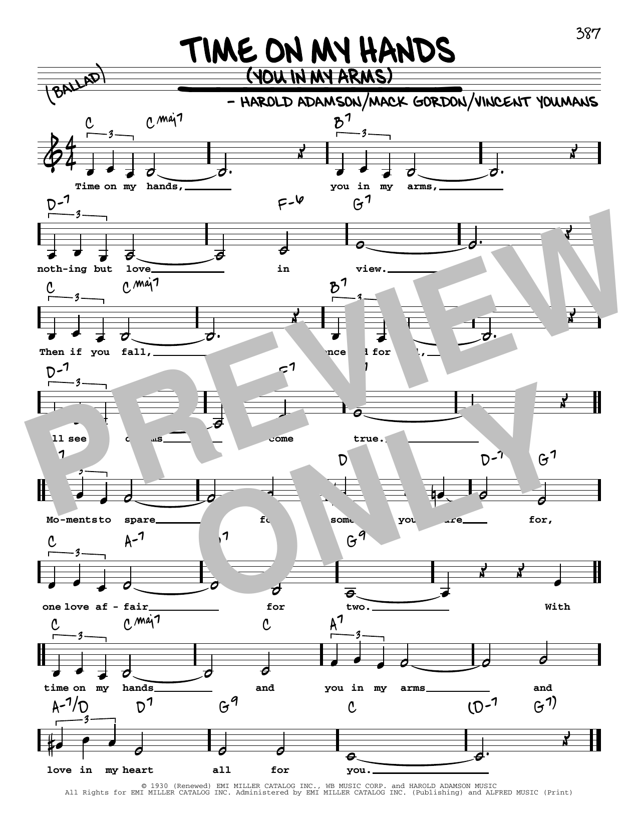 Download Harold Adamson Time On My Hands (You In My Arms) (Low Voice) Sheet Music and learn how to play Real Book – Melody, Lyrics & Chords PDF digital score in minutes