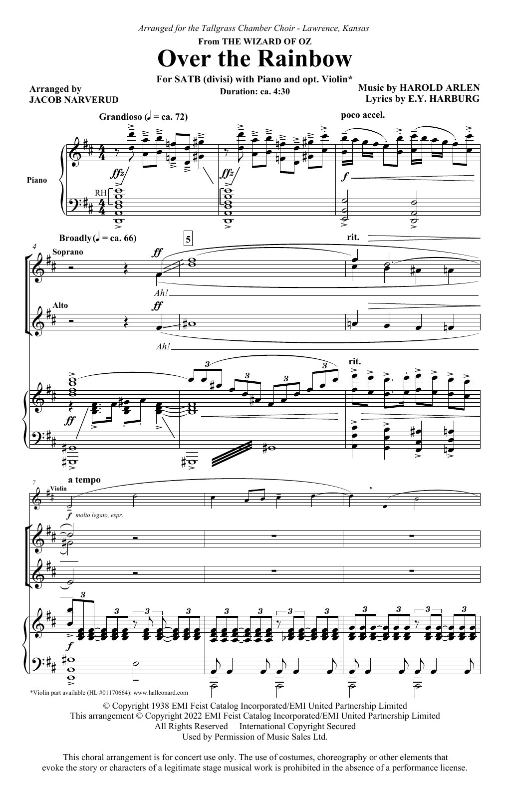 Download Harold Arlen & E.Y. Harburg Over The Rainbow (arr. Jacob Narverud) Sheet Music and learn how to play Choir PDF digital score in minutes