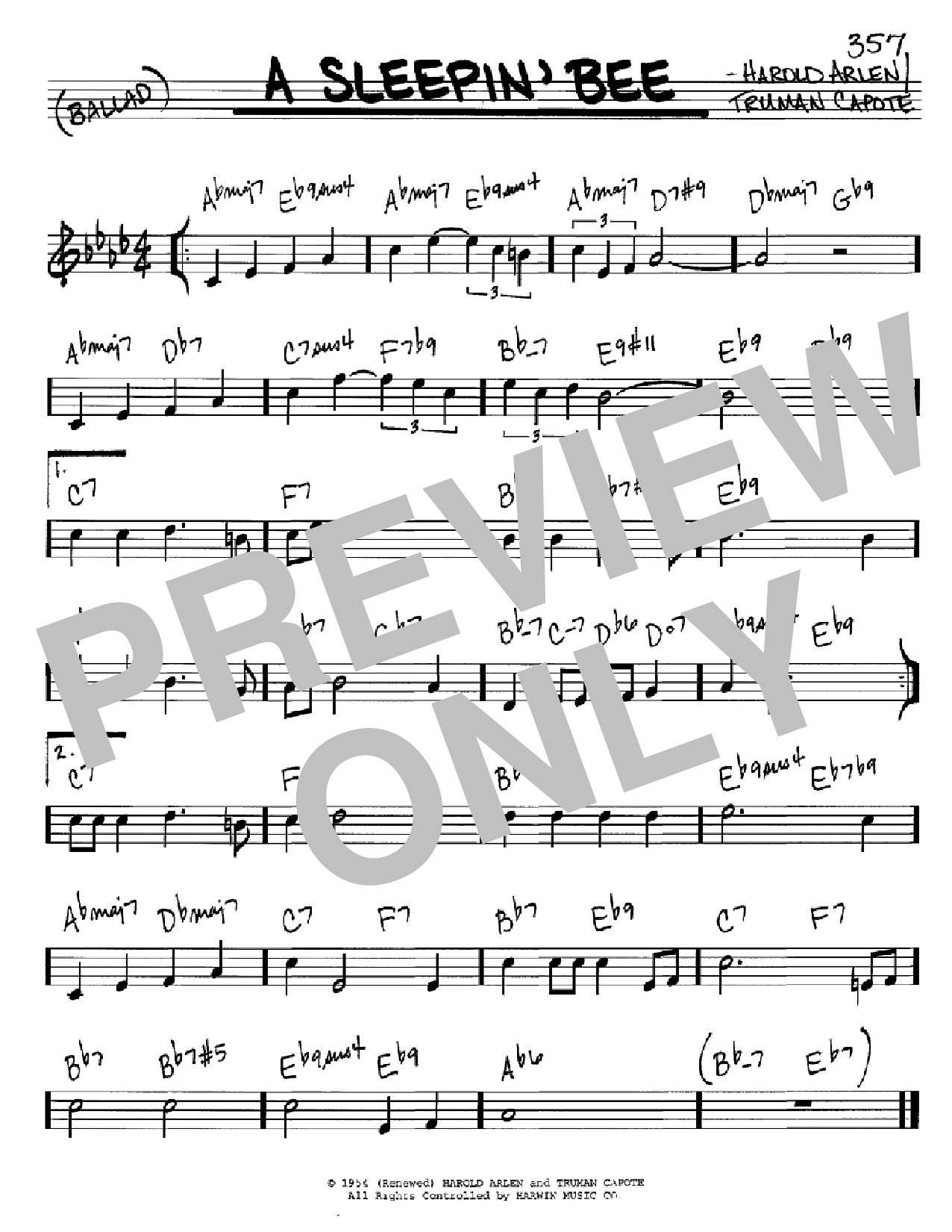Download Harold Arlen A Sleepin' Bee Sheet Music and learn how to play Melody Line, Lyrics & Chords PDF digital score in minutes