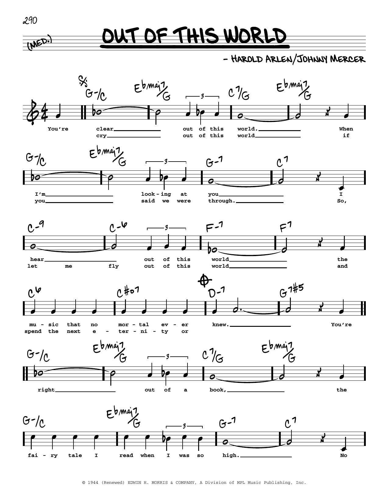 Download Harold Arlen and Johnny Mercer Out Of This World (High Voice) (from Out Of This World) Sheet Music and learn how to play Real Book – Melody, Lyrics & Chords PDF digital score in minutes