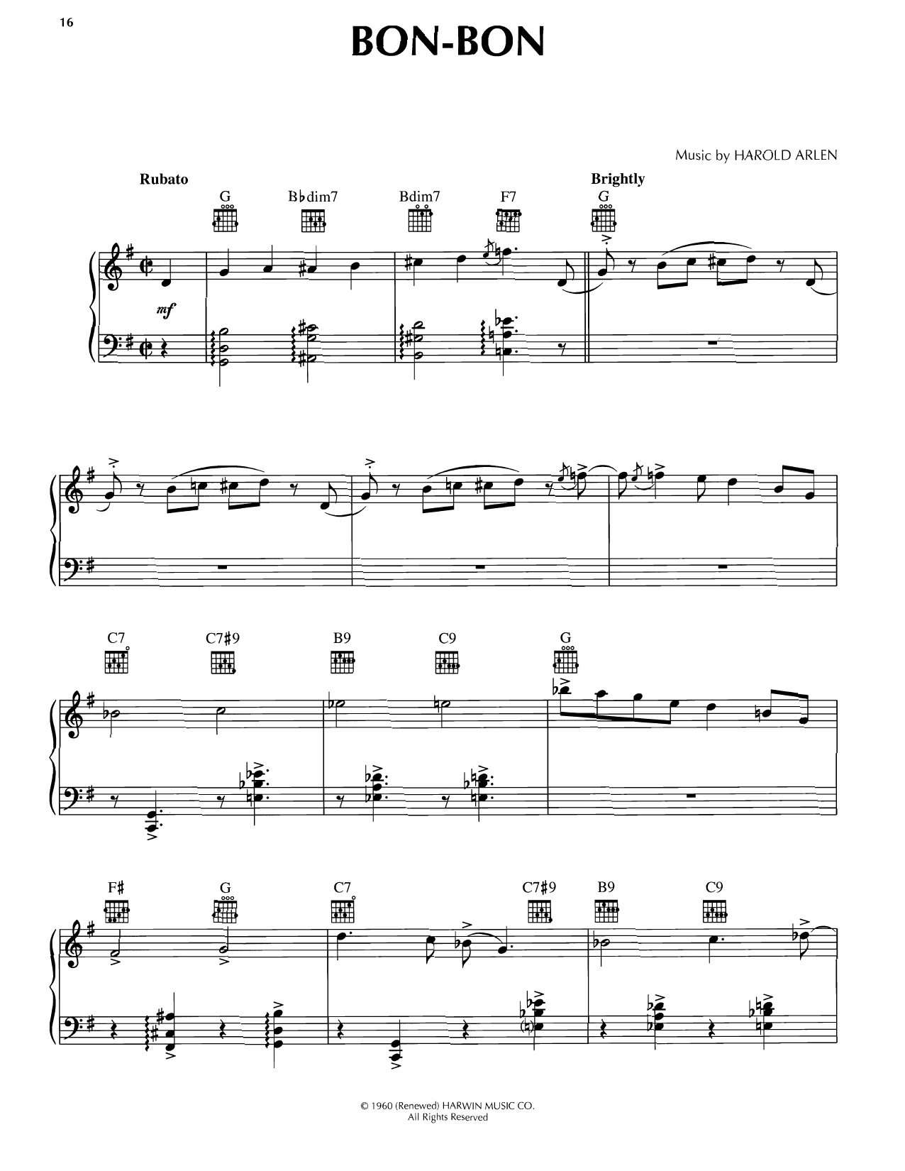 Download Harold Arlen Bon-Bon Sheet Music and learn how to play Piano Solo PDF digital score in minutes