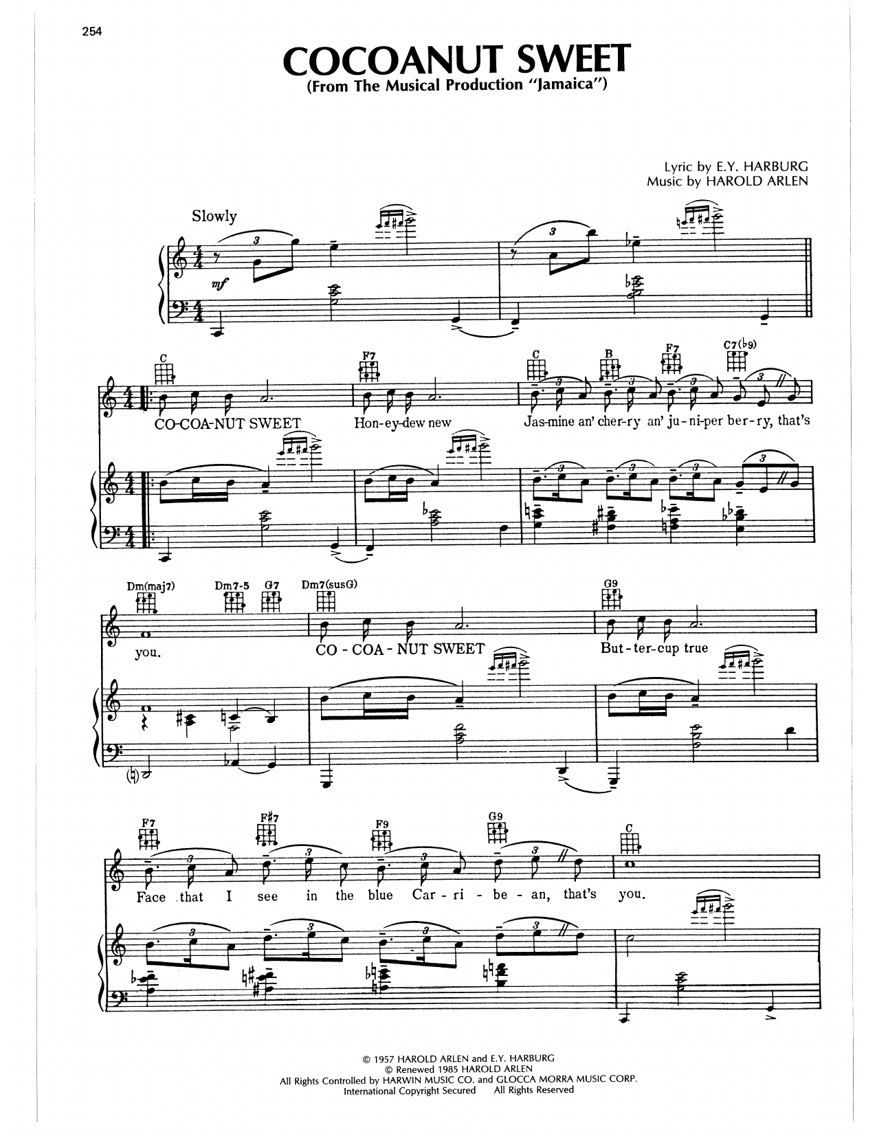 Download Harold Arlen Cocoanut Sweet Sheet Music and learn how to play Piano, Vocal & Guitar Chords (Right-Hand Melody) PDF digital score in minutes
