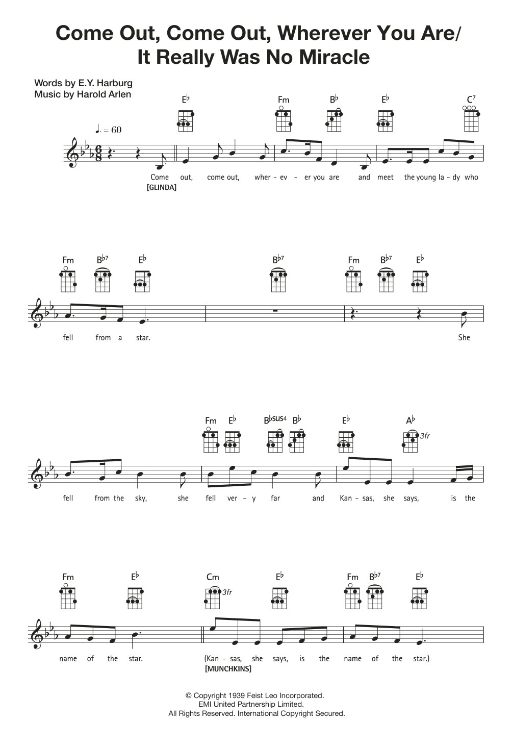 Download Harold Arlen Come Out, Come Out, Wherever You Are Sheet Music and learn how to play Ukulele with strumming patterns PDF digital score in minutes