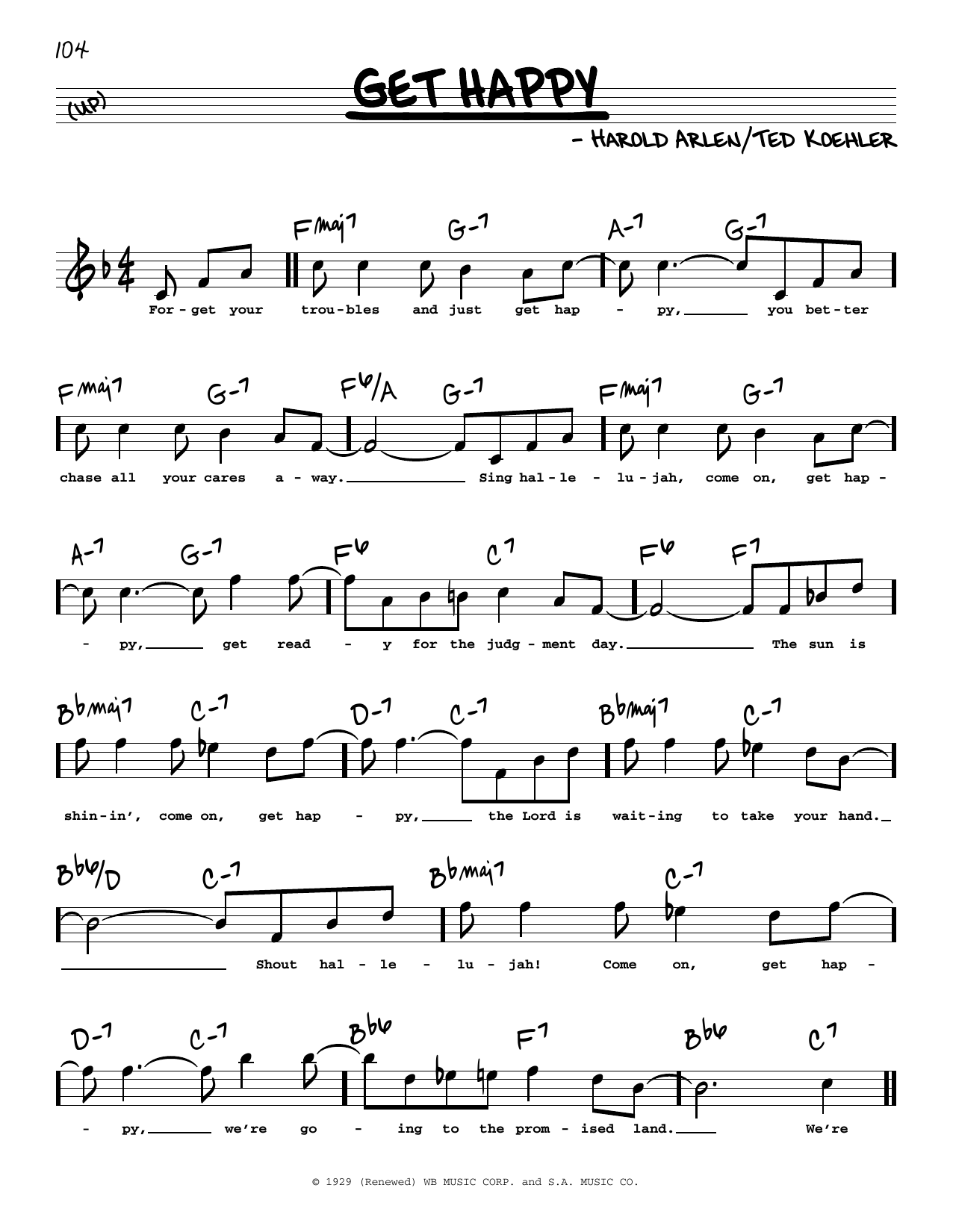 Download Harold Arlen Get Happy (High Voice) Sheet Music and learn how to play Real Book – Melody, Lyrics & Chords PDF digital score in minutes