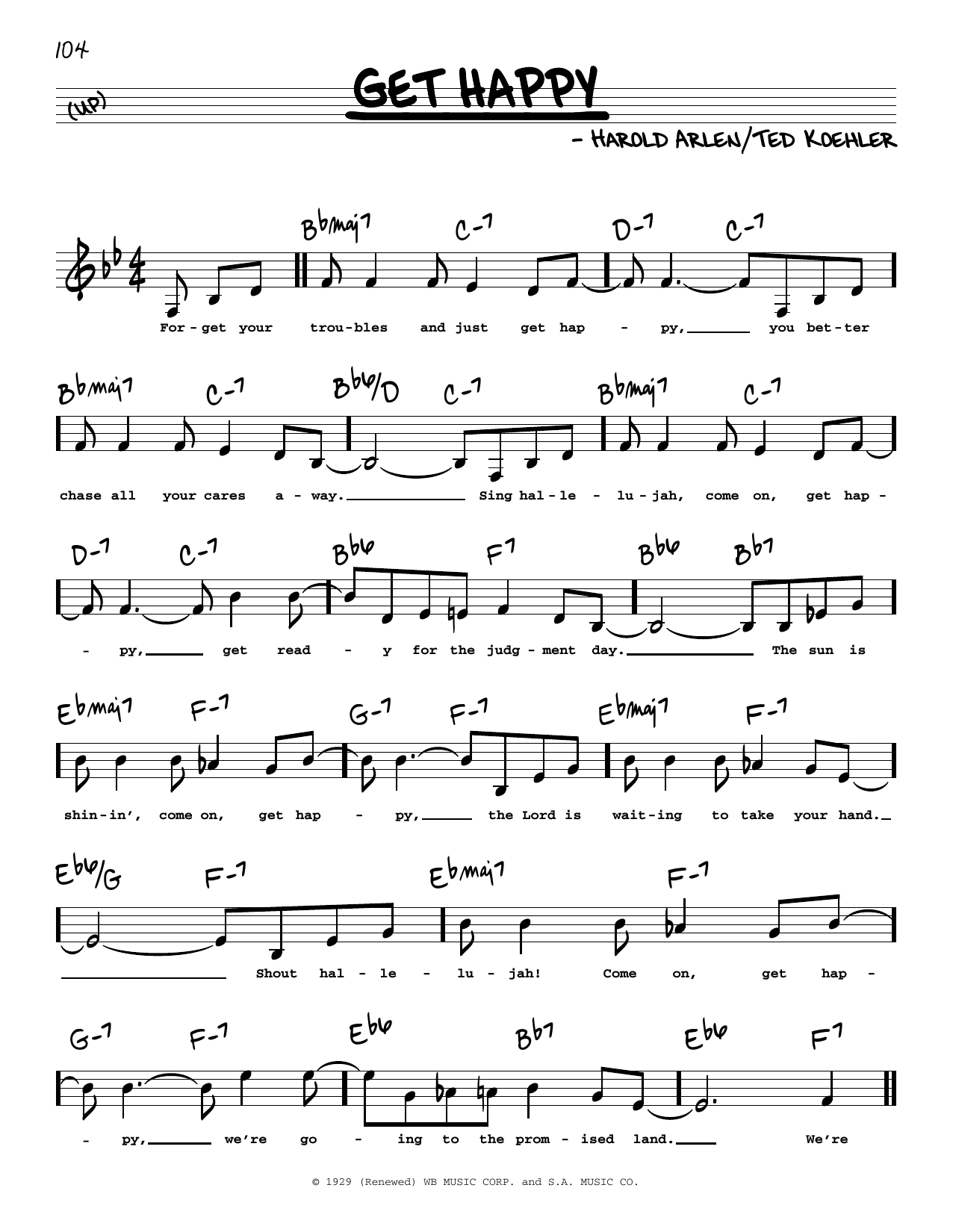 Download Harold Arlen Get Happy (Low Voice) Sheet Music and learn how to play Real Book – Melody, Lyrics & Chords PDF digital score in minutes