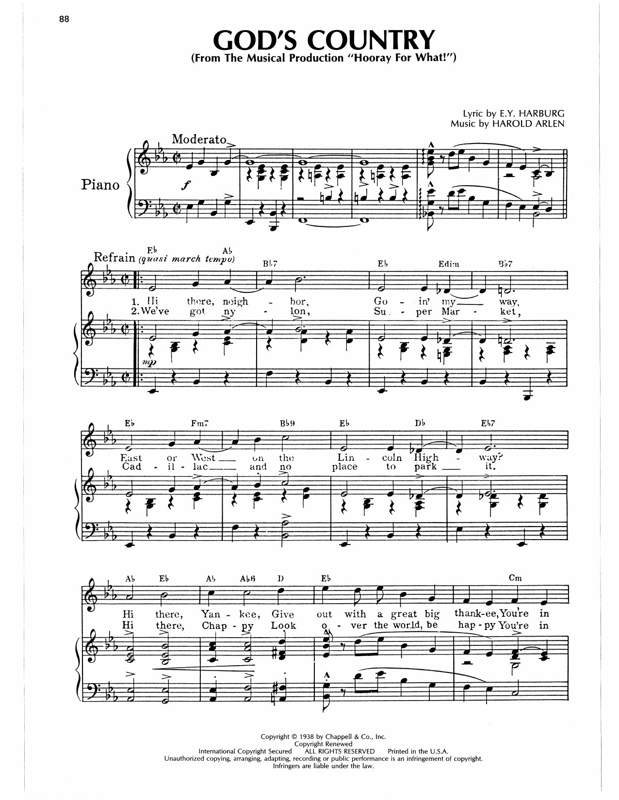 Download Harold Arlen God's Country Sheet Music and learn how to play Piano, Vocal & Guitar Chords (Right-Hand Melody) PDF digital score in minutes