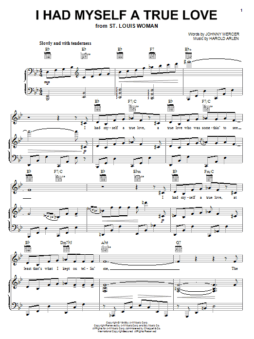 Download Harold Arlen I Had Myself A True Love Sheet Music and learn how to play Piano, Vocal & Guitar (Right-Hand Melody) PDF digital score in minutes