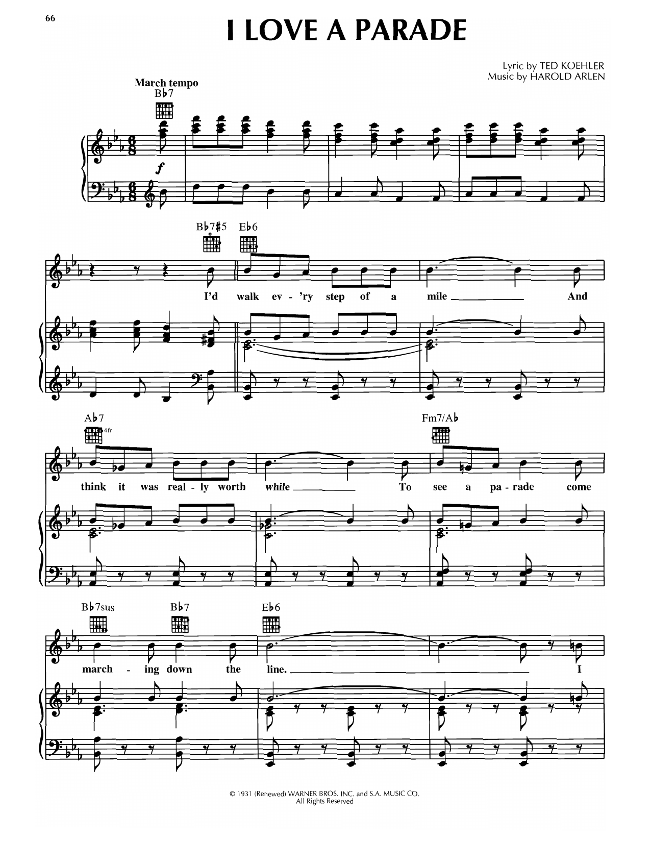 Download Harold Arlen I Love A Parade Sheet Music and learn how to play Piano, Vocal & Guitar Chords (Right-Hand Melody) PDF digital score in minutes