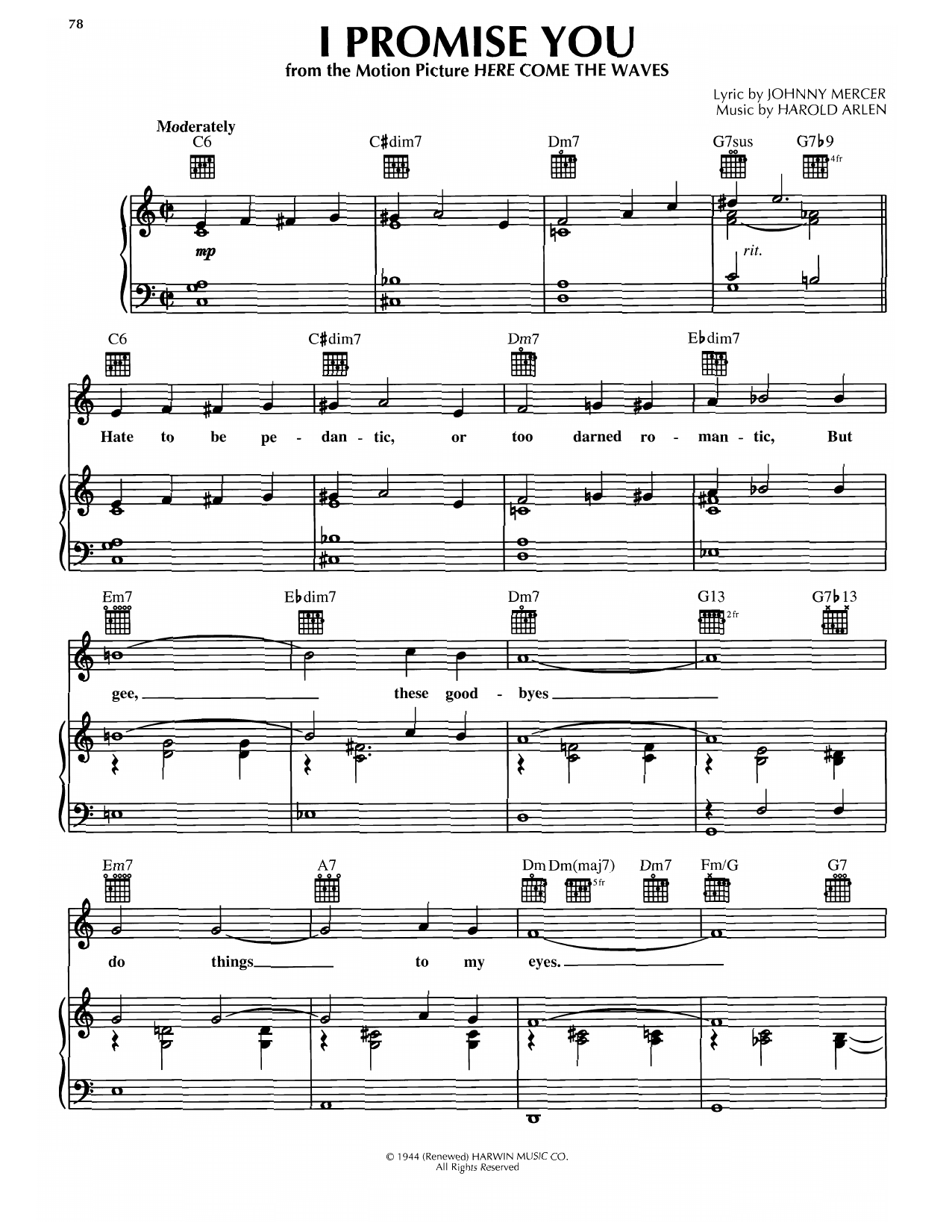Download Harold Arlen I Promise You Sheet Music and learn how to play Piano, Vocal & Guitar Chords (Right-Hand Melody) PDF digital score in minutes