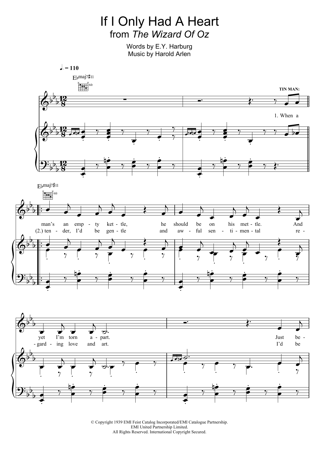 Download Harold Arlen If I Only Had A Heart (from 'The Wizard Of Oz') Sheet Music and learn how to play Piano, Vocal & Guitar (Right-Hand Melody) PDF digital score in minutes