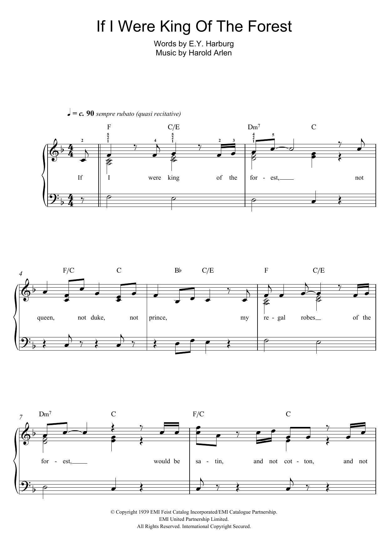 Download Harold Arlen If I Were The King Of The Forest Sheet Music and learn how to play Easy Piano PDF digital score in minutes