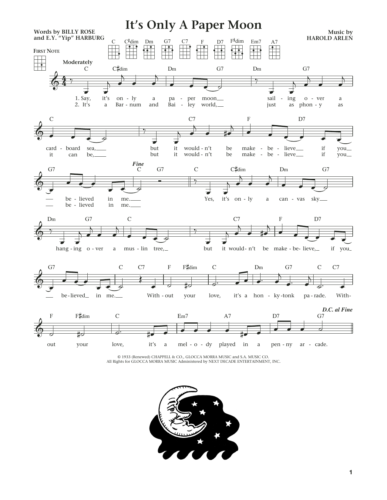 Download Harold Arlen It's Only A Paper Moon Sheet Music and learn how to play Ukulele PDF digital score in minutes