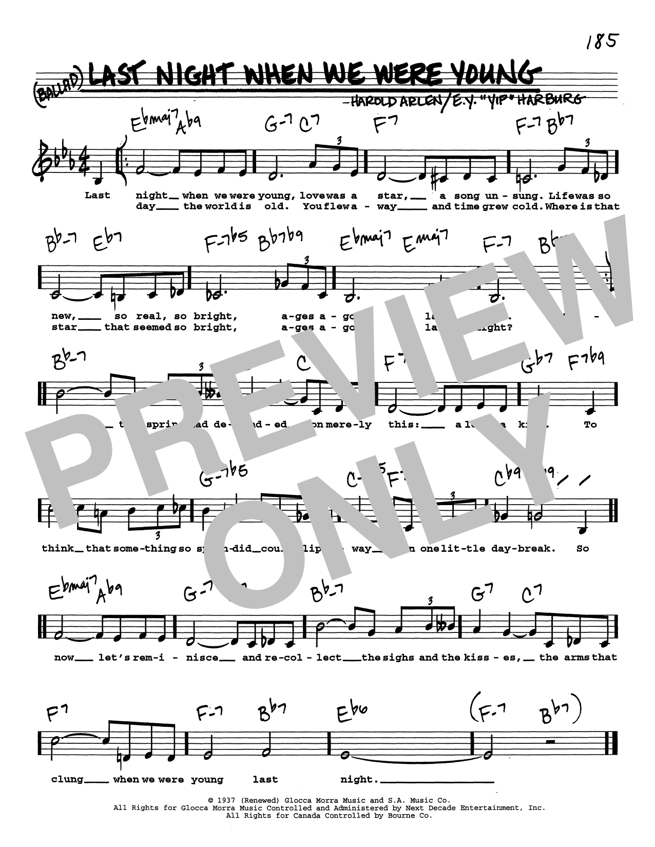 Download Harold Arlen Last Night When We Were Young (Low Voice) Sheet Music and learn how to play Real Book – Melody, Lyrics & Chords PDF digital score in minutes