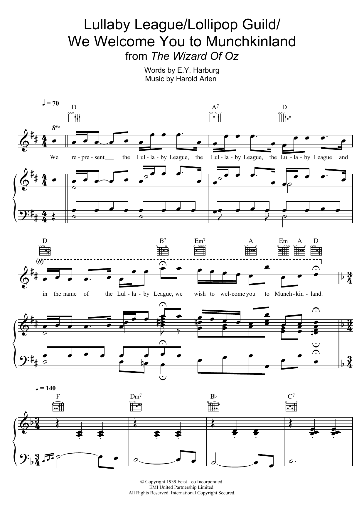 Download Harold Arlen Lullaby League/Lollipop Guild/We Welcome You To Munchkinland (from 'The Wizard O Sheet Music and learn how to play Easy Piano PDF digital score in minutes