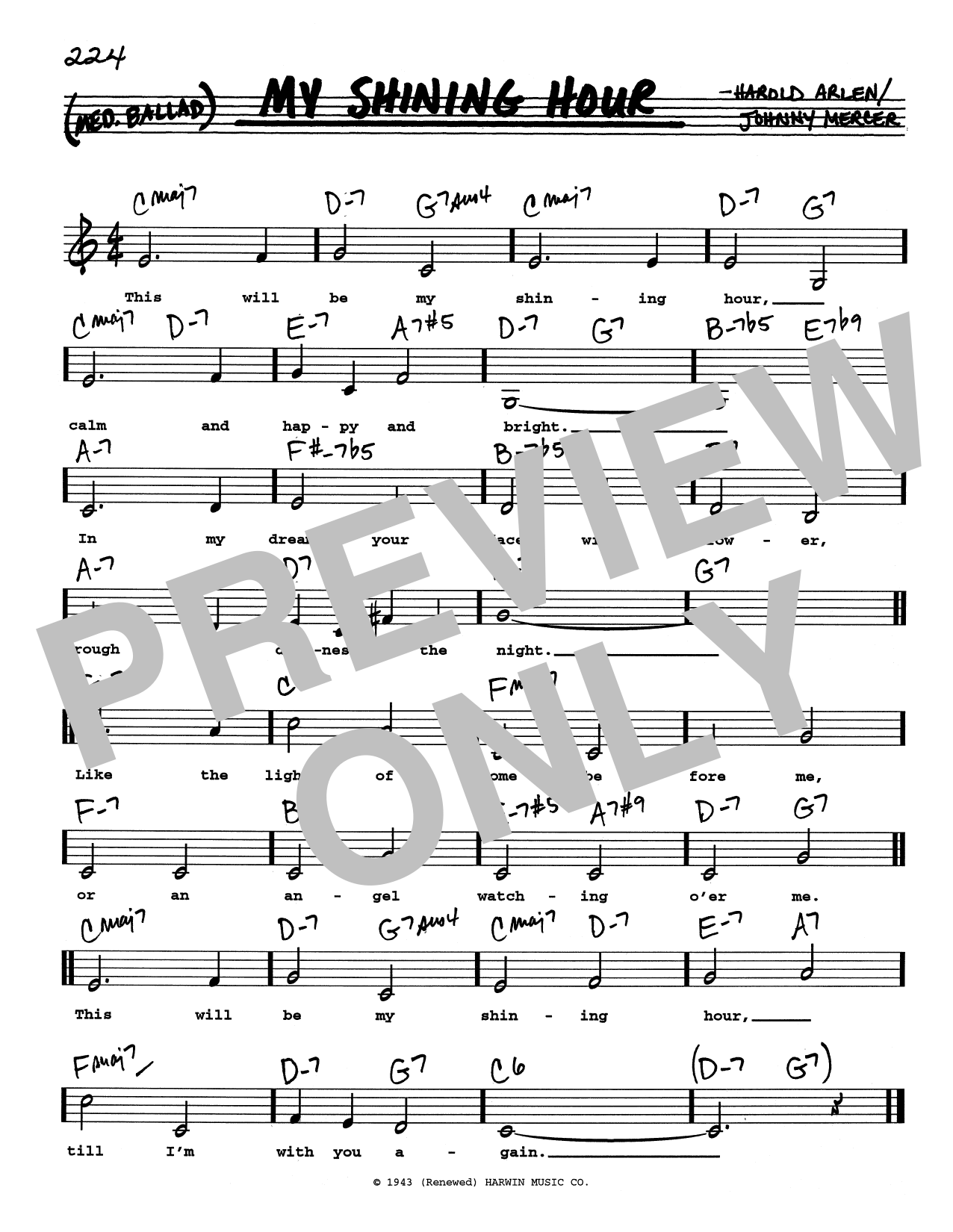 Download Harold Arlen My Shining Hour (Low Voice) Sheet Music and learn how to play Real Book – Melody, Lyrics & Chords PDF digital score in minutes