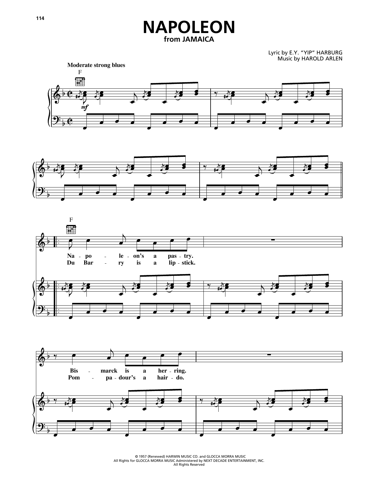 Download Harold Arlen Napoleon Sheet Music and learn how to play Piano, Vocal & Guitar Chords (Right-Hand Melody) PDF digital score in minutes