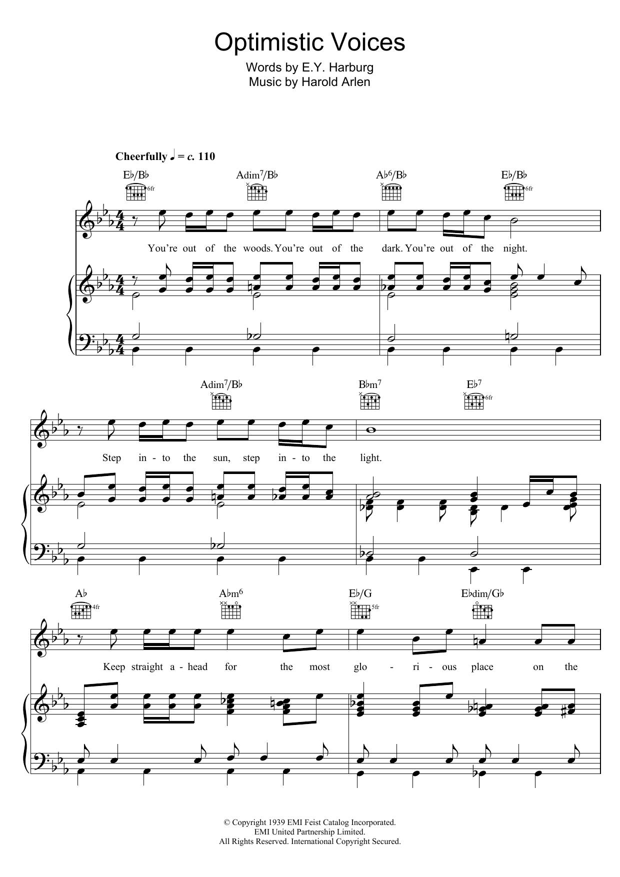 Download Harold Arlen Optimistic Voices Sheet Music and learn how to play Piano, Vocal & Guitar (Right-Hand Melody) PDF digital score in minutes