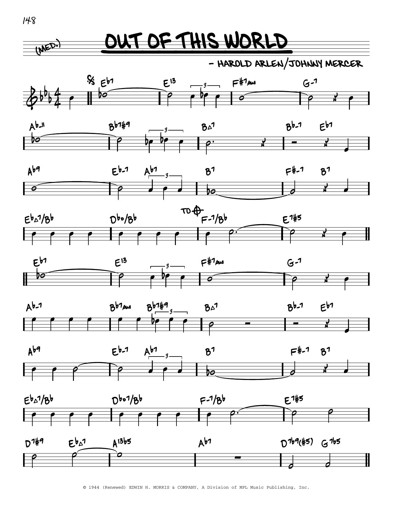 Download Harold Arlen Out Of This World (arr. David Hazeltine) Sheet Music and learn how to play Real Book – Enhanced Chords PDF digital score in minutes