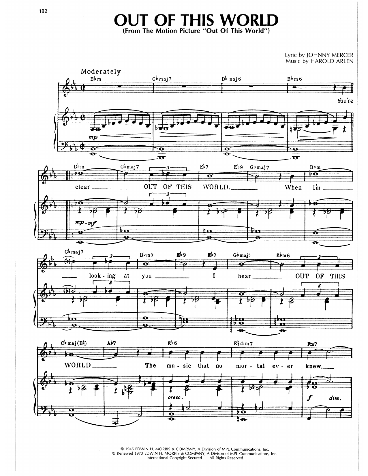 Download Harold Arlen Out Of This World Sheet Music and learn how to play Piano, Vocal & Guitar Chords (Right-Hand Melody) PDF digital score in minutes