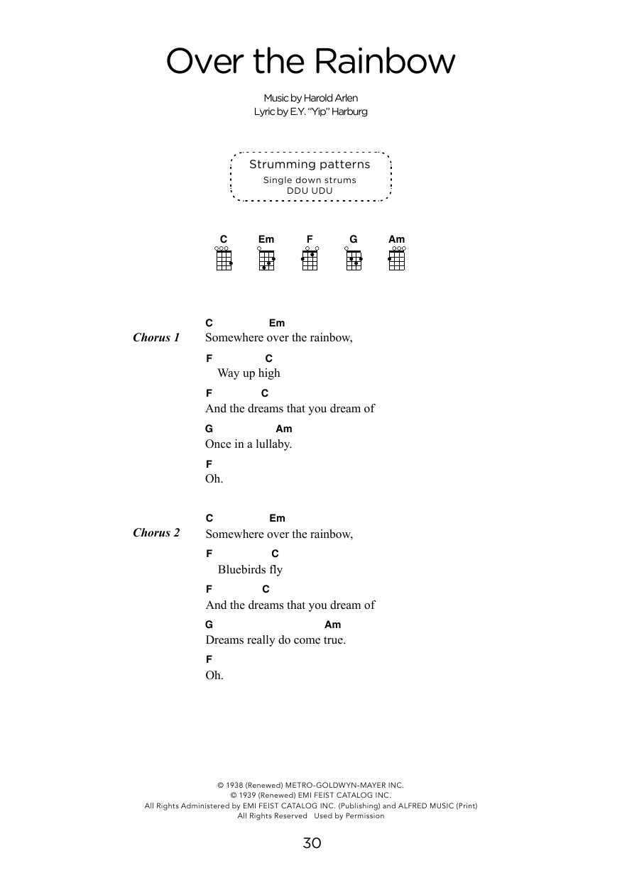 Download Harold Arlen Over The Rainbow (arr. Elise Ecklund) Sheet Music and learn how to play Ukulele Chords/Lyrics PDF digital score in minutes