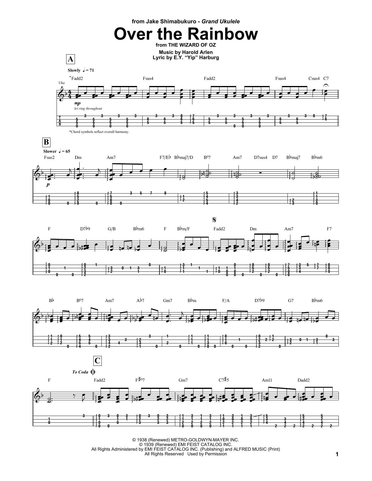 Download Jake Shimabukuro Over The Rainbow Sheet Music and learn how to play UKETAB PDF digital score in minutes