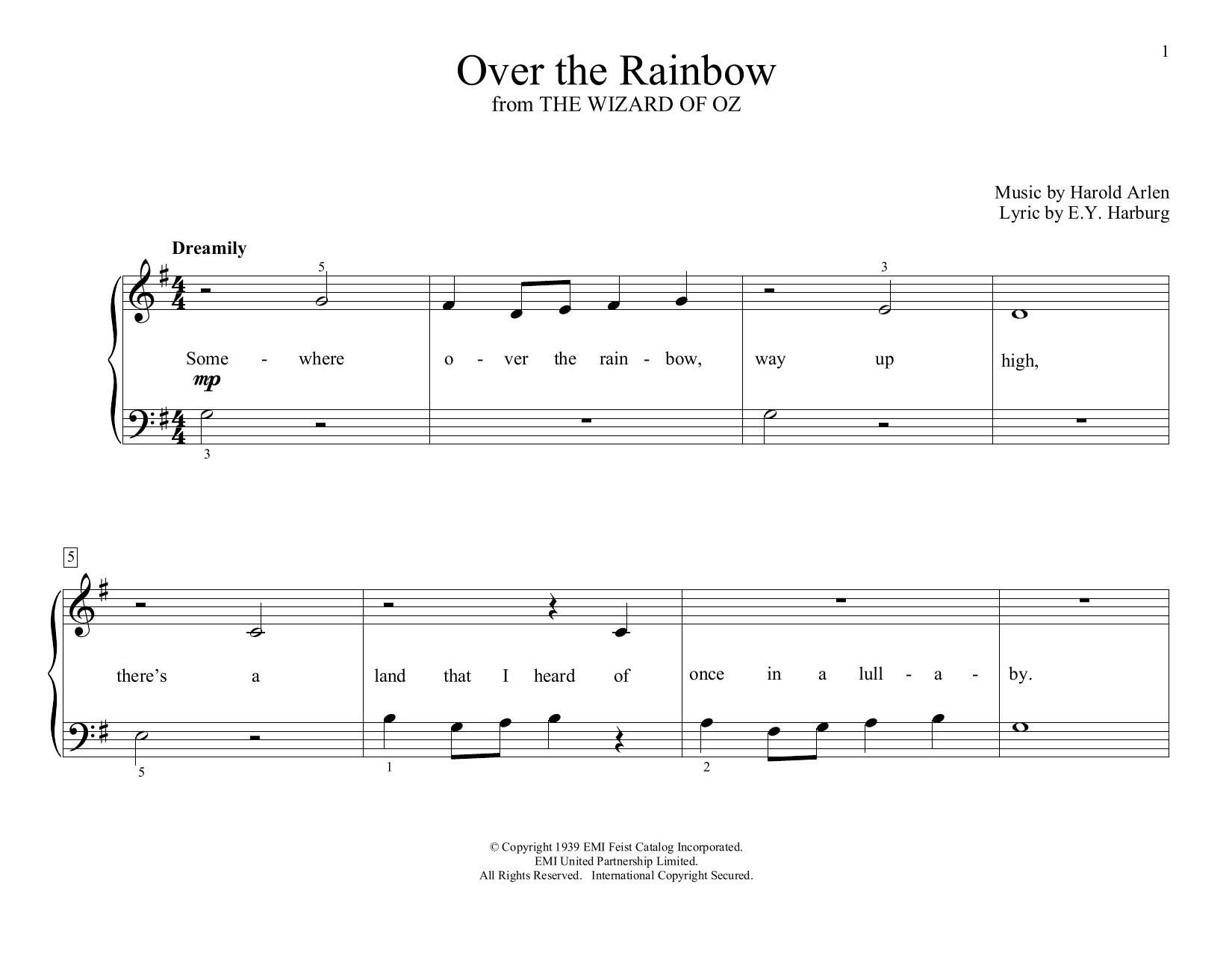 Download Harold Arlen Over The Rainbow (from The Wizard Of Oz) (arr. Christopher Hussey) Sheet Music and learn how to play Educational Piano PDF digital score in minutes