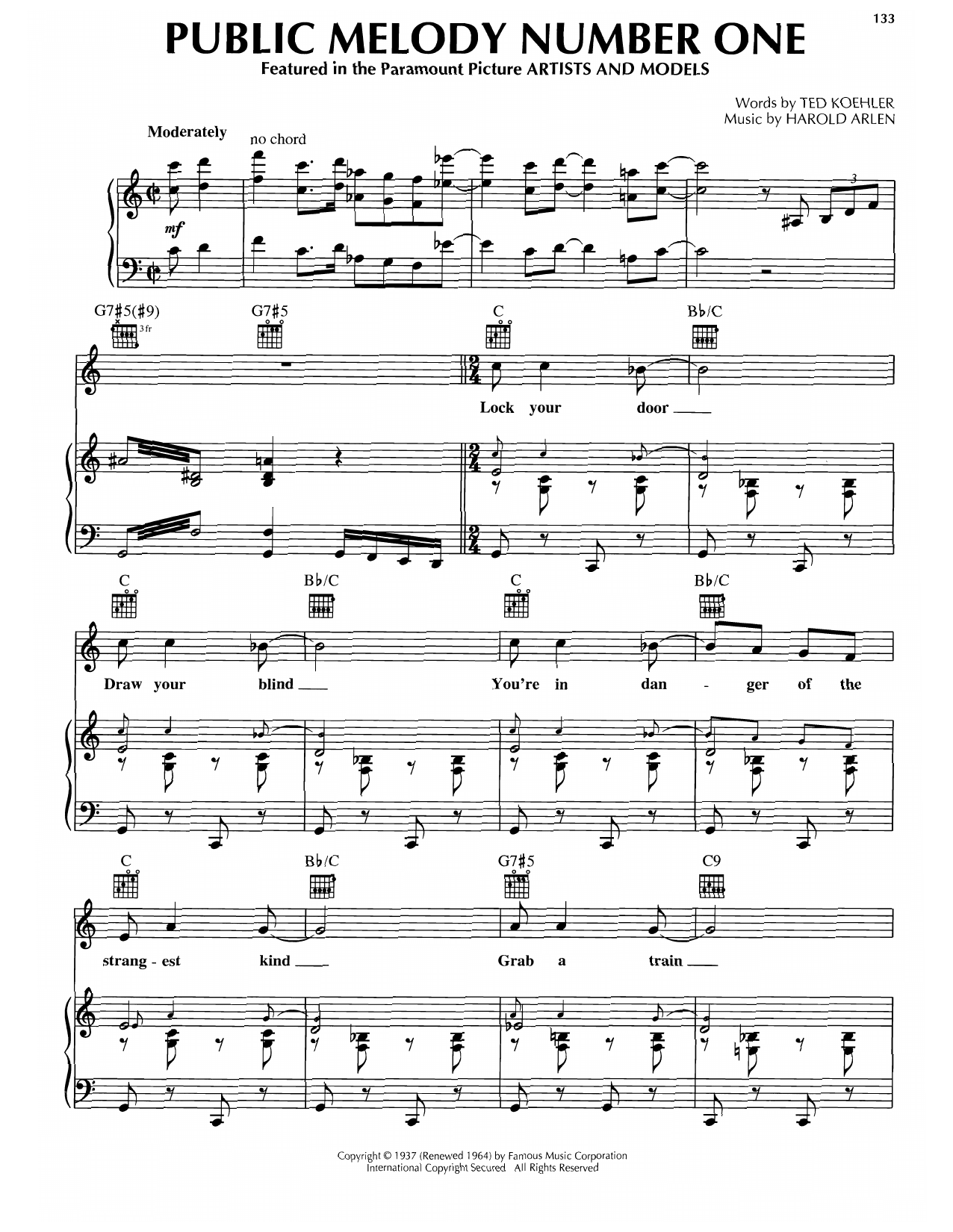Download Harold Arlen Public Melody Number One Sheet Music and learn how to play Piano, Vocal & Guitar Chords (Right-Hand Melody) PDF digital score in minutes