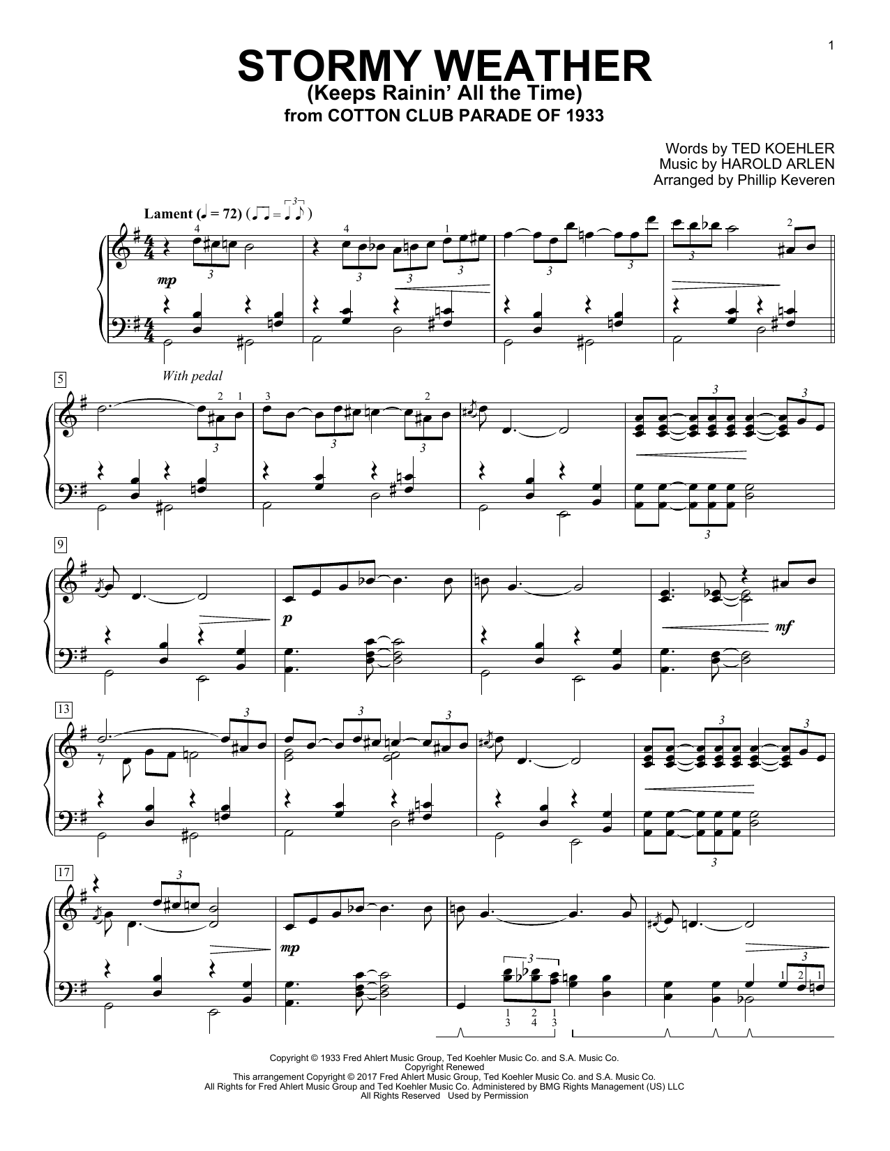 Download Harold Arlen Stormy Weather (Keeps Rainin' All The Time) (arr. Phillip Keveren) Sheet Music and learn how to play Piano Solo PDF digital score in minutes