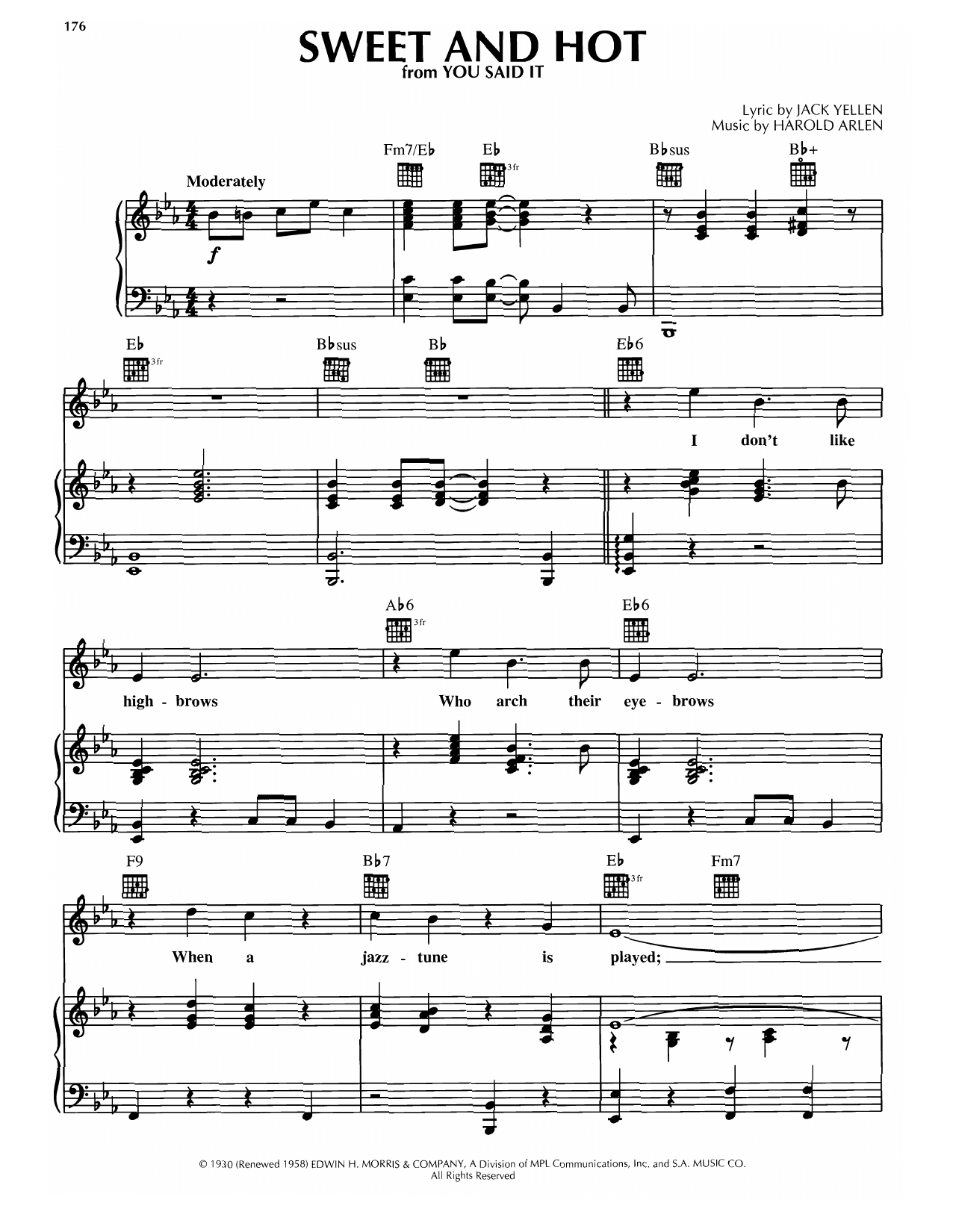 Download Harold Arlen Sweet And Hot Sheet Music and learn how to play Piano, Vocal & Guitar Chords (Right-Hand Melody) PDF digital score in minutes