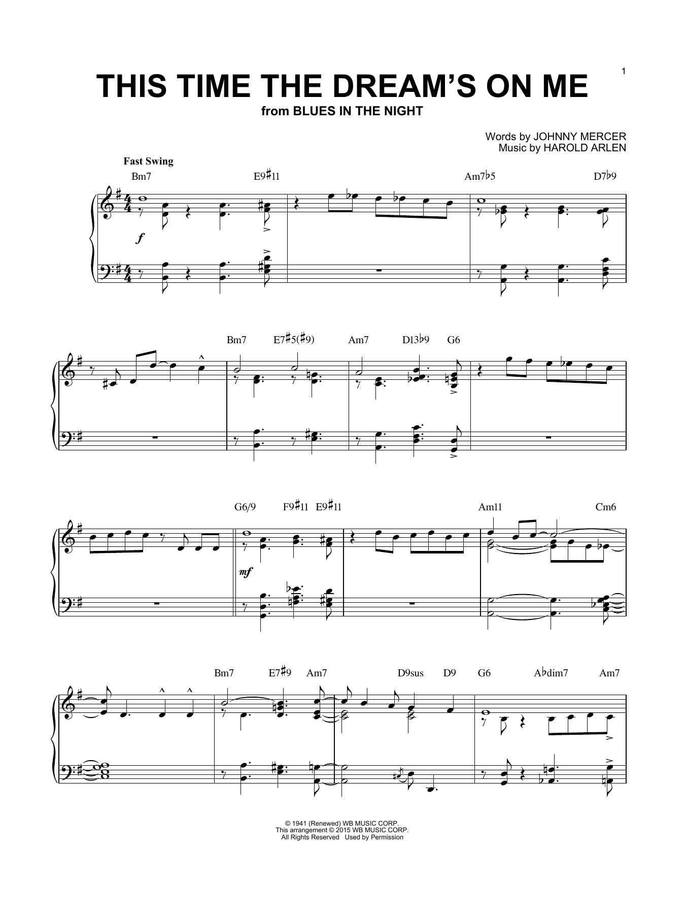 Download Harold Arlen This Time The Dream's On Me Sheet Music and learn how to play Piano PDF digital score in minutes
