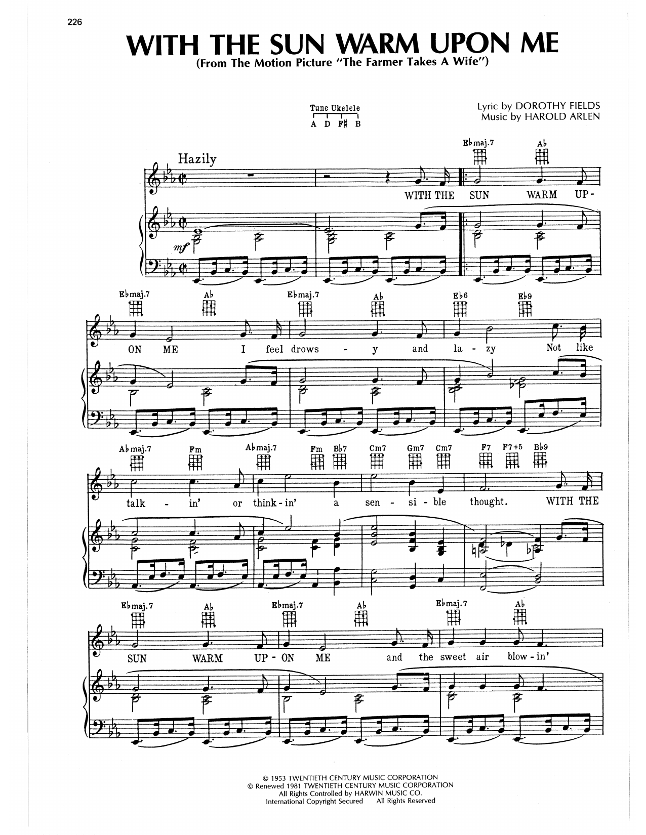 Download Harold Arlen With The Sun Warm Upon Me Sheet Music and learn how to play Piano, Vocal & Guitar Chords (Right-Hand Melody) PDF digital score in minutes
