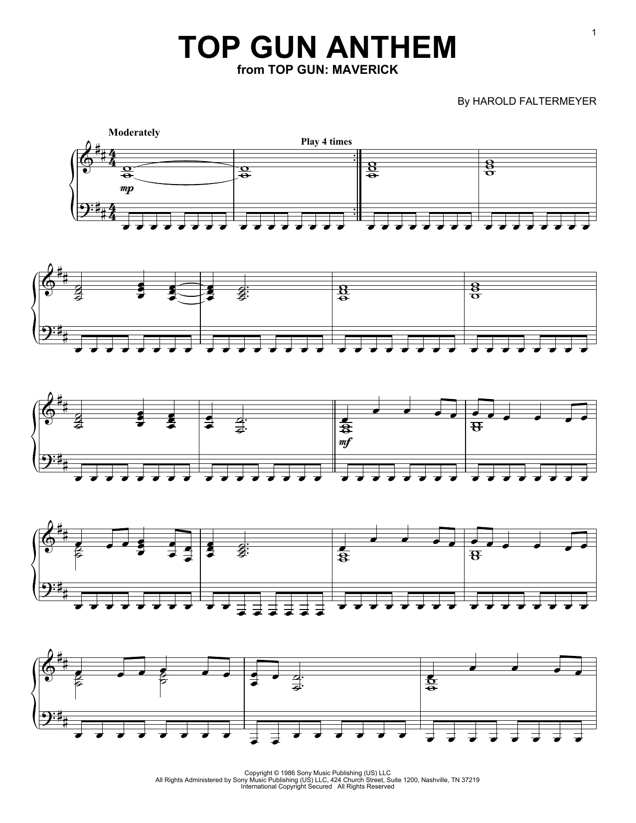 Download Harold Faltermeyer Top Gun Anthem (from Top Gun: Maverick) Sheet Music and learn how to play Piano Solo PDF digital score in minutes