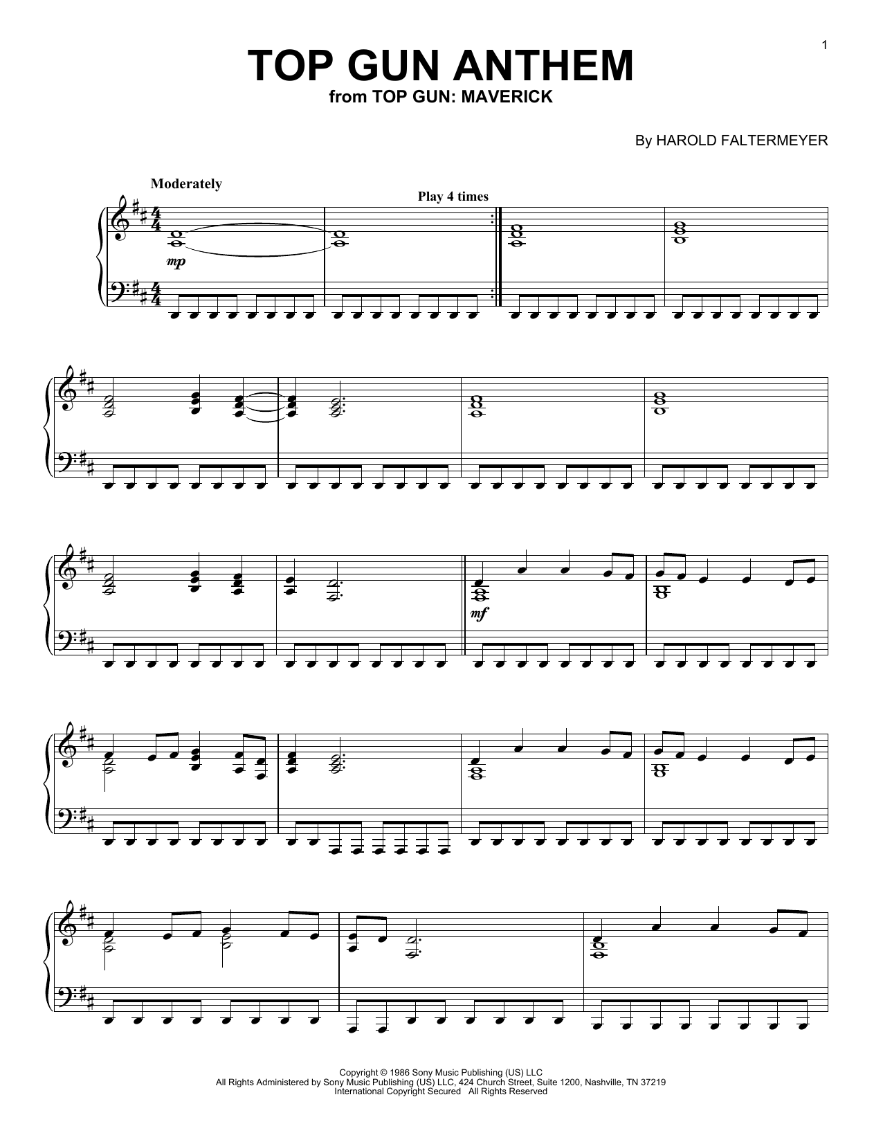 Harold Faltermeyer "Top Gun Anthem (from Top Gun: Maverick)" Sheet ...