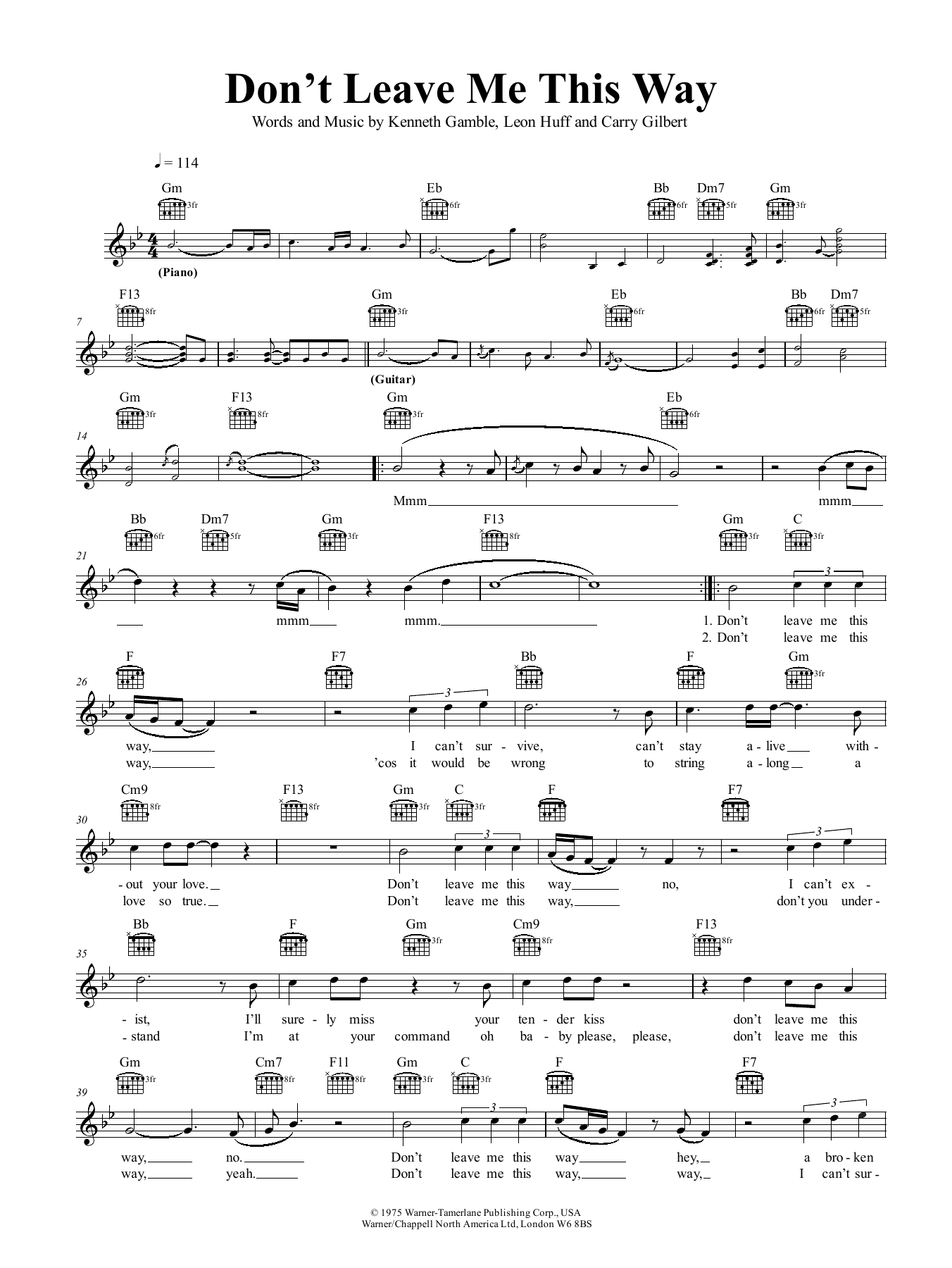 Download Harold Melvin & The Blue Notes Don't Leave Me This Way Sheet Music and learn how to play Lead Sheet / Fake Book PDF digital score in minutes