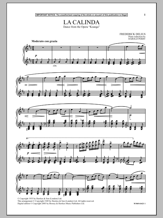 Download Harold Perry La Calinda (Dance from The Opera Koanga) Sheet Music and learn how to play Piano PDF digital score in minutes