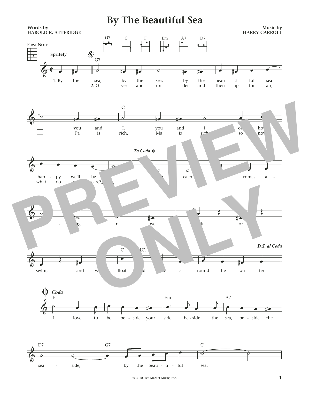 Download Harold R. Atteridge By The Beautiful Sea Sheet Music and learn how to play Ukulele PDF digital score in minutes