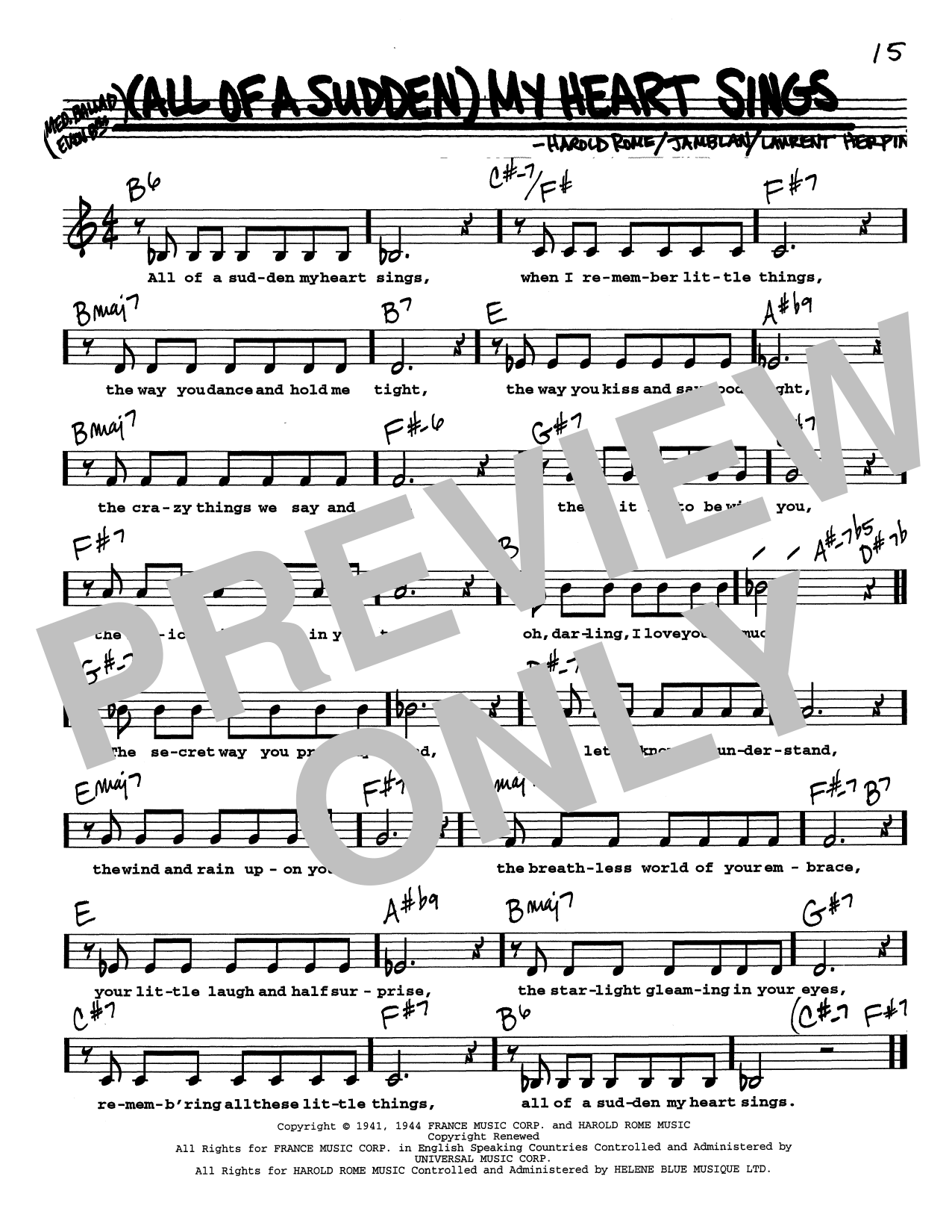 Download Paul Anka (All Of A Sudden) My Heart Sings (Low Voice) Sheet Music and learn how to play Real Book – Melody, Lyrics & Chords PDF digital score in minutes