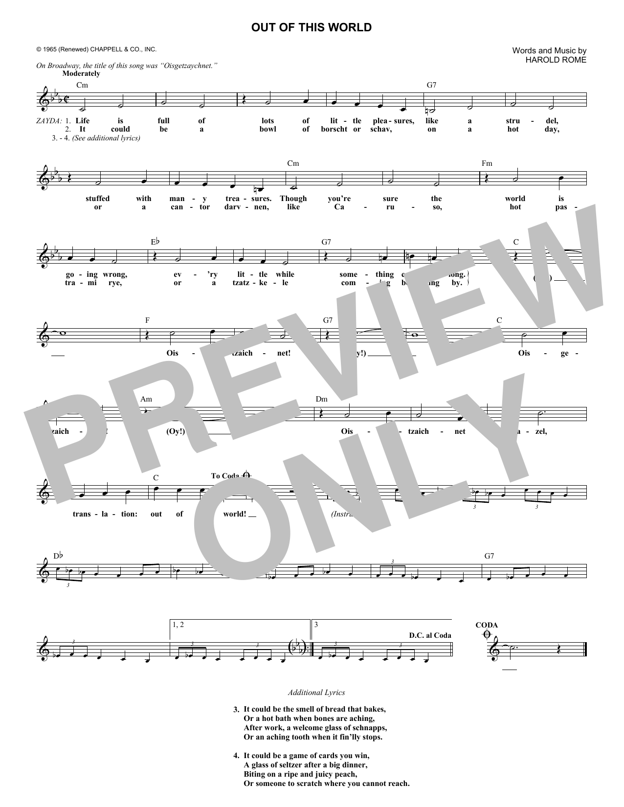 Download Harold Rome Out Of This World Sheet Music and learn how to play Lead Sheet / Fake Book PDF digital score in minutes
