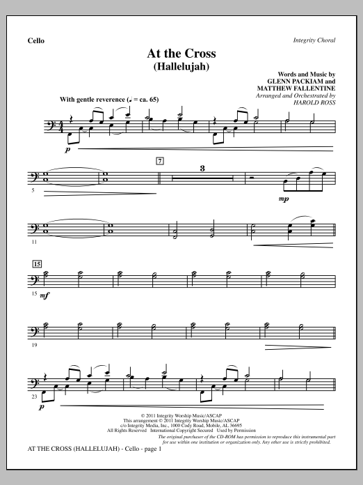 Download Harold Ross At The Cross (Hallelujah) - Cello Sheet Music and learn how to play Choir Instrumental Pak PDF digital score in minutes
