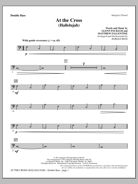 Download Harold Ross At The Cross (Hallelujah) - Double Bass Sheet Music and learn how to play Choir Instrumental Pak PDF digital score in minutes