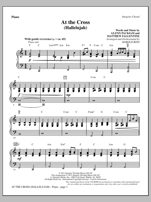 Download Harold Ross At The Cross (Hallelujah) - Piano Sheet Music and learn how to play Choir Instrumental Pak PDF digital score in minutes