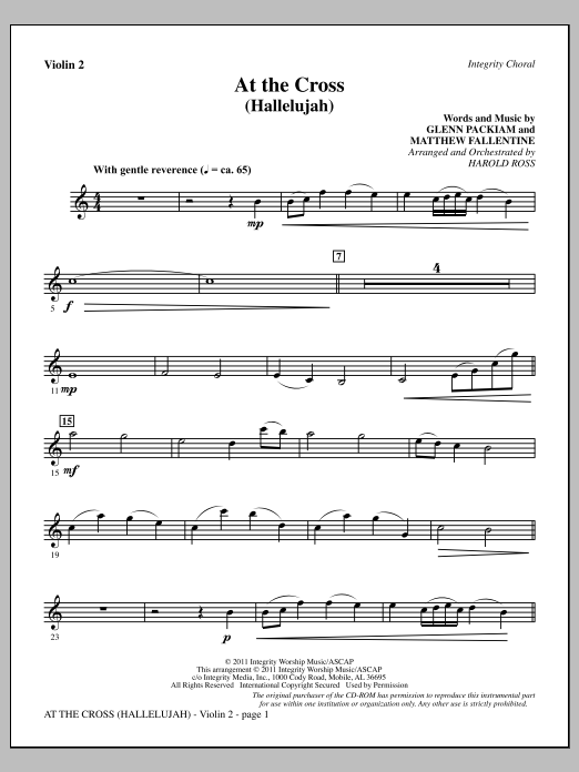 Download Harold Ross At The Cross (Hallelujah) - Violin 2 Sheet Music and learn how to play Choir Instrumental Pak PDF digital score in minutes