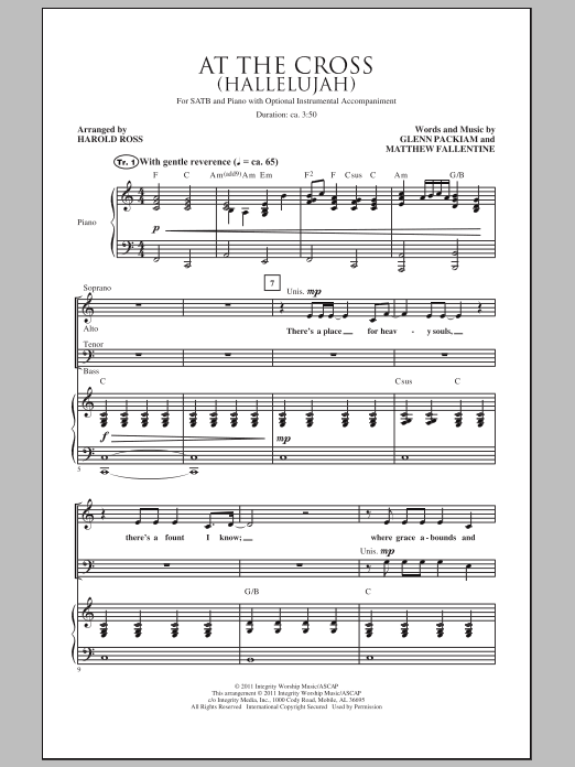 Download Harold Ross At The Cross (Hallelujah) Sheet Music and learn how to play SATB PDF digital score in minutes